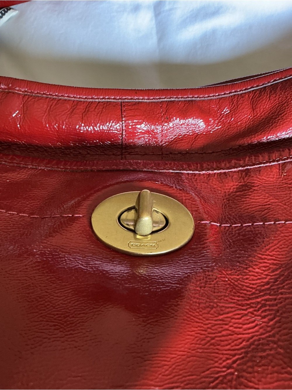Coach Red Leather Shoulder Bag with Turn-Lock Pocket - Picture 2 of 15